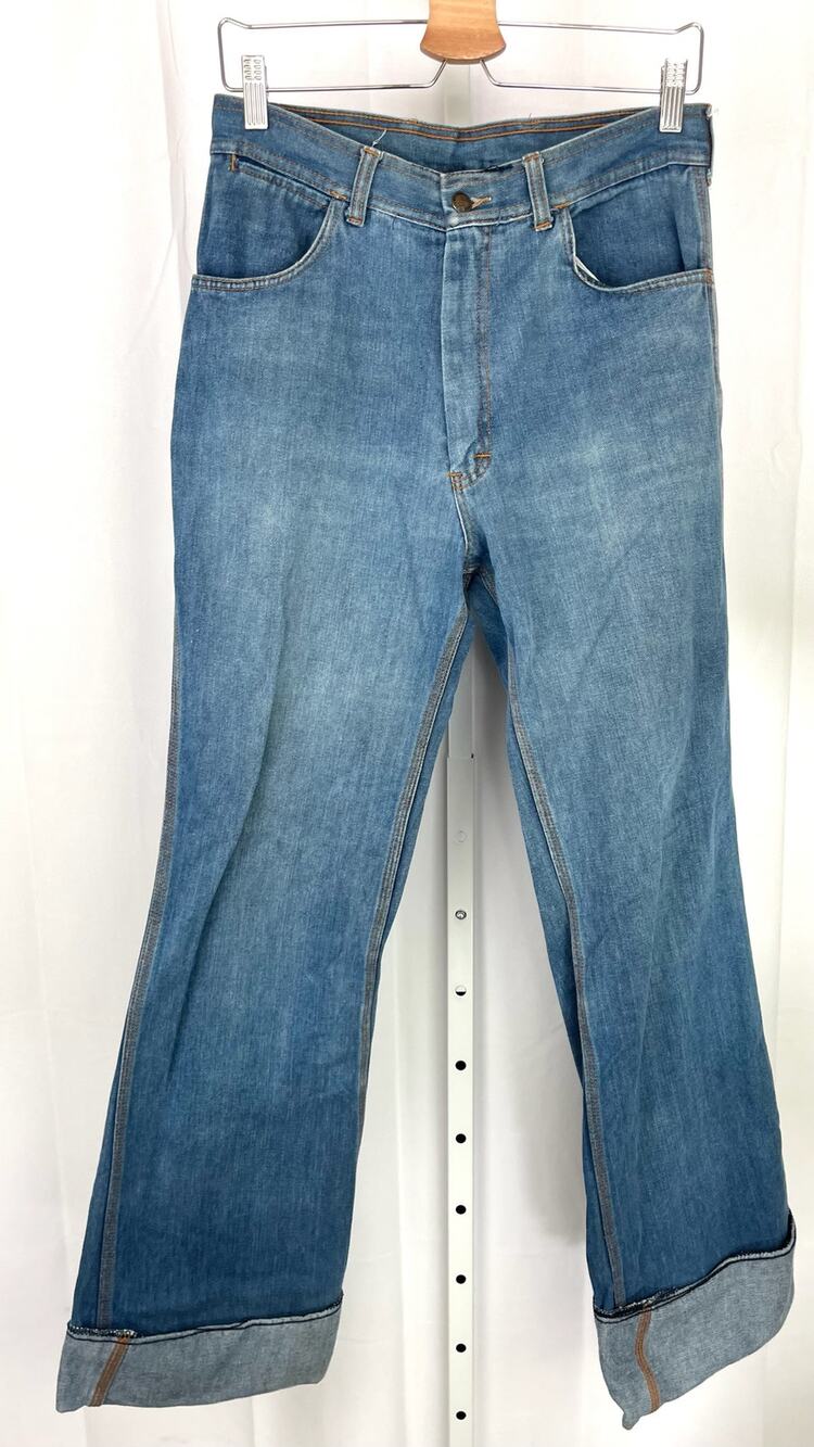 BRANDED LION VTG Hi Rise Flare Jeans Cord Trim Medium Wash Cotton Denim Blue